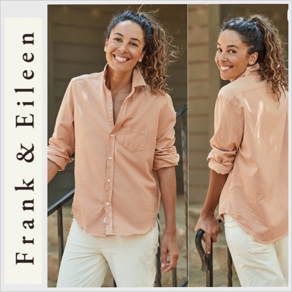 Frank & Eileen Barry Famous Denim Button-Up Shirt Distressed Vintage Peach M